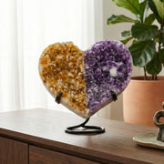 Coração Drusa de Ametista e Citrino na Base Metal Preto 8,300 kg