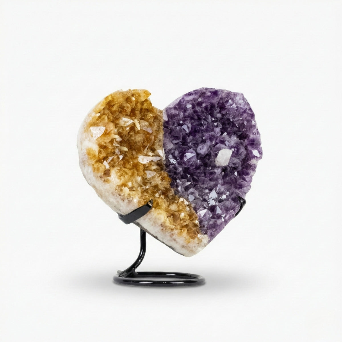 Coração Drusa de Ametista e Citrino na Base Metal Preto 8,300 kg