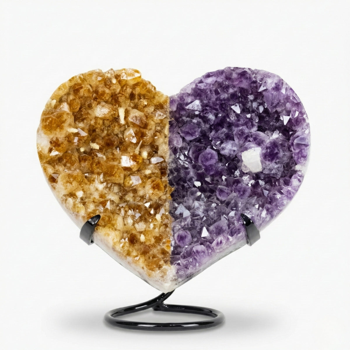 Coração Drusa de Ametista e Citrino na Base Metal Preto 8,300 kg