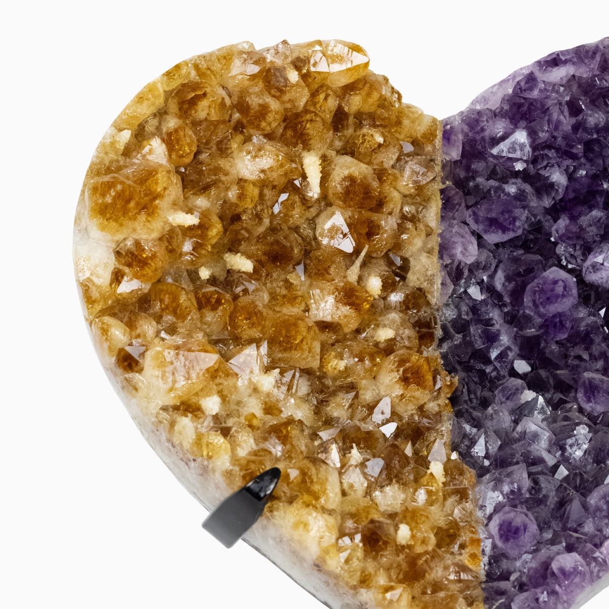 Coração Drusa de Ametista e Citrino na Base Metal Preto 8,300 kg