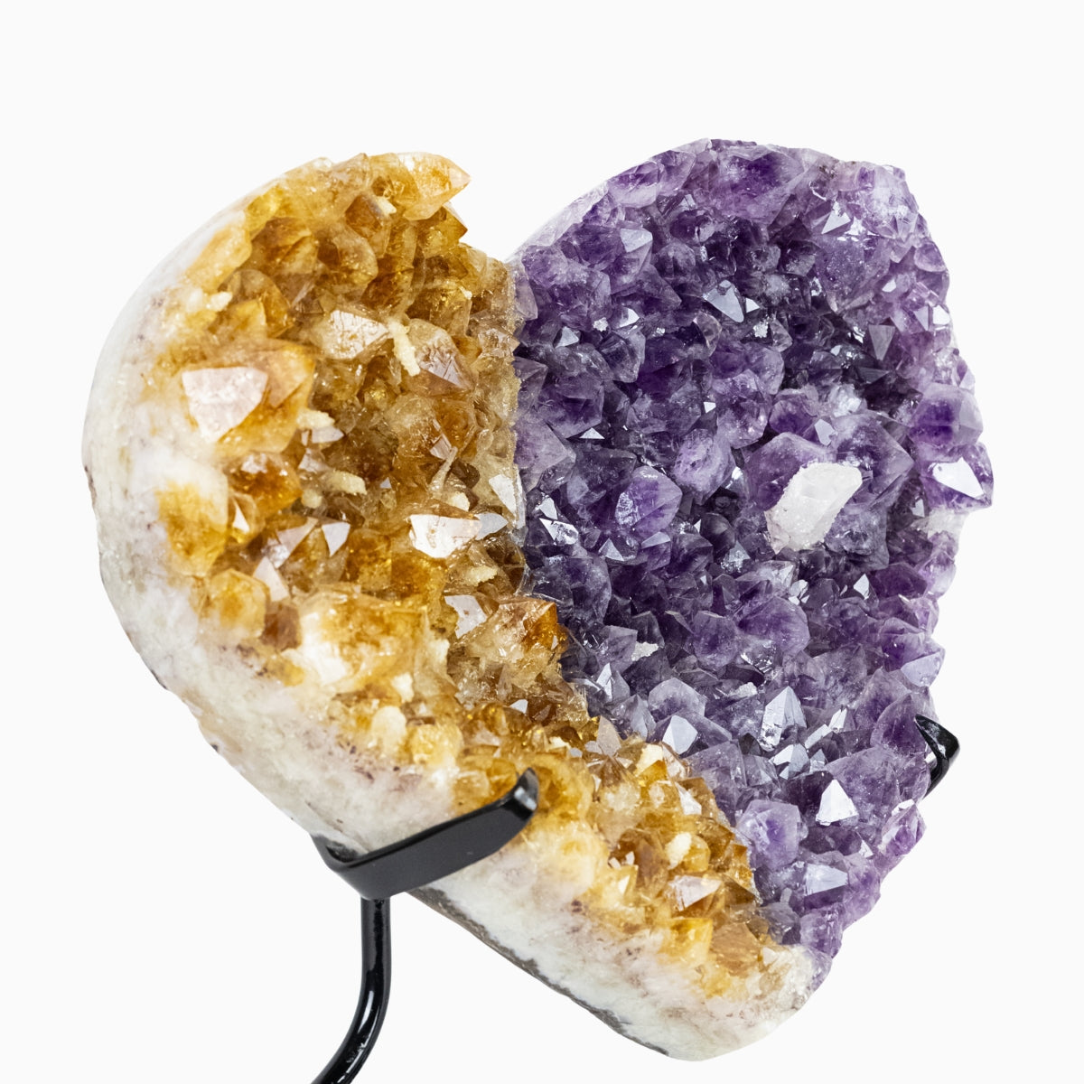 Coração Drusa de Ametista e Citrino na Base Metal Preto 8,300 kg
