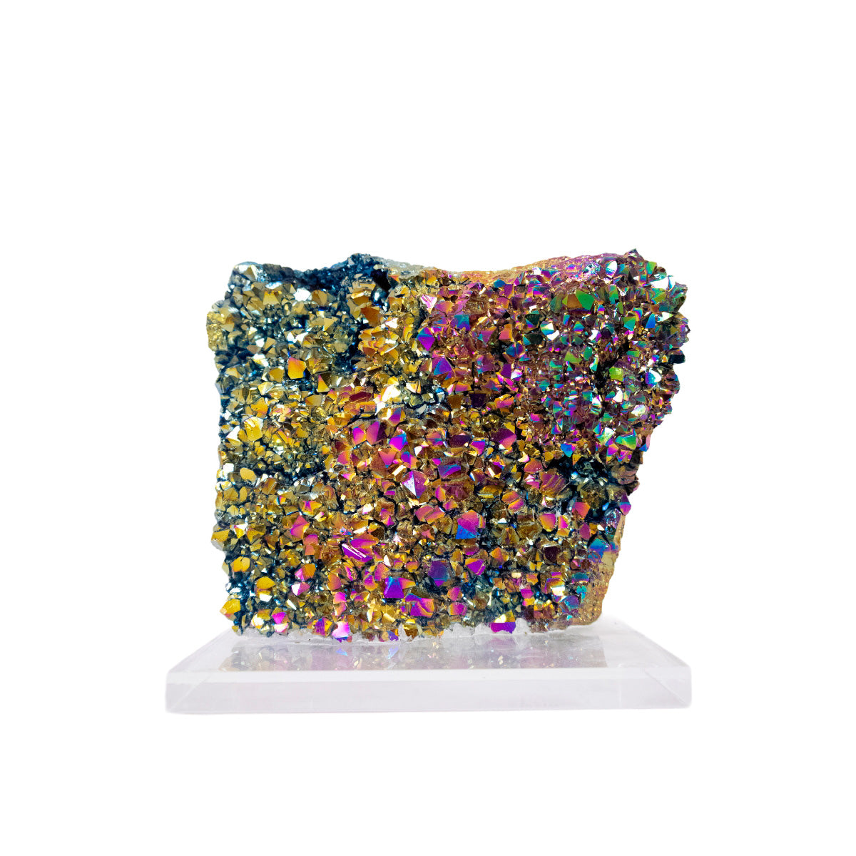Drusa Quartzo Titânio Rainbow na Base Acrílica 550 gramas