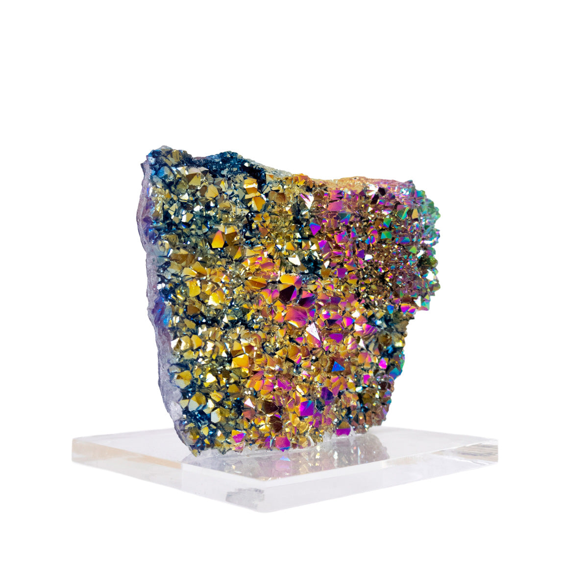 Drusa Quartzo Titânio Rainbow na Base Acrílica 550 gramas