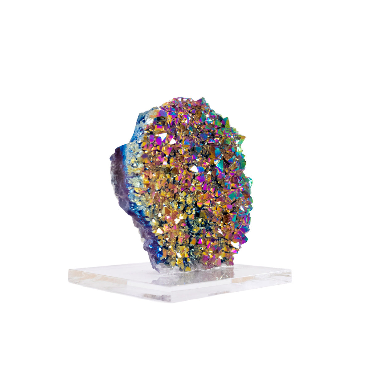 Drusa Quartzo Titânio Rainbow na Base Acrílica 739 gramas