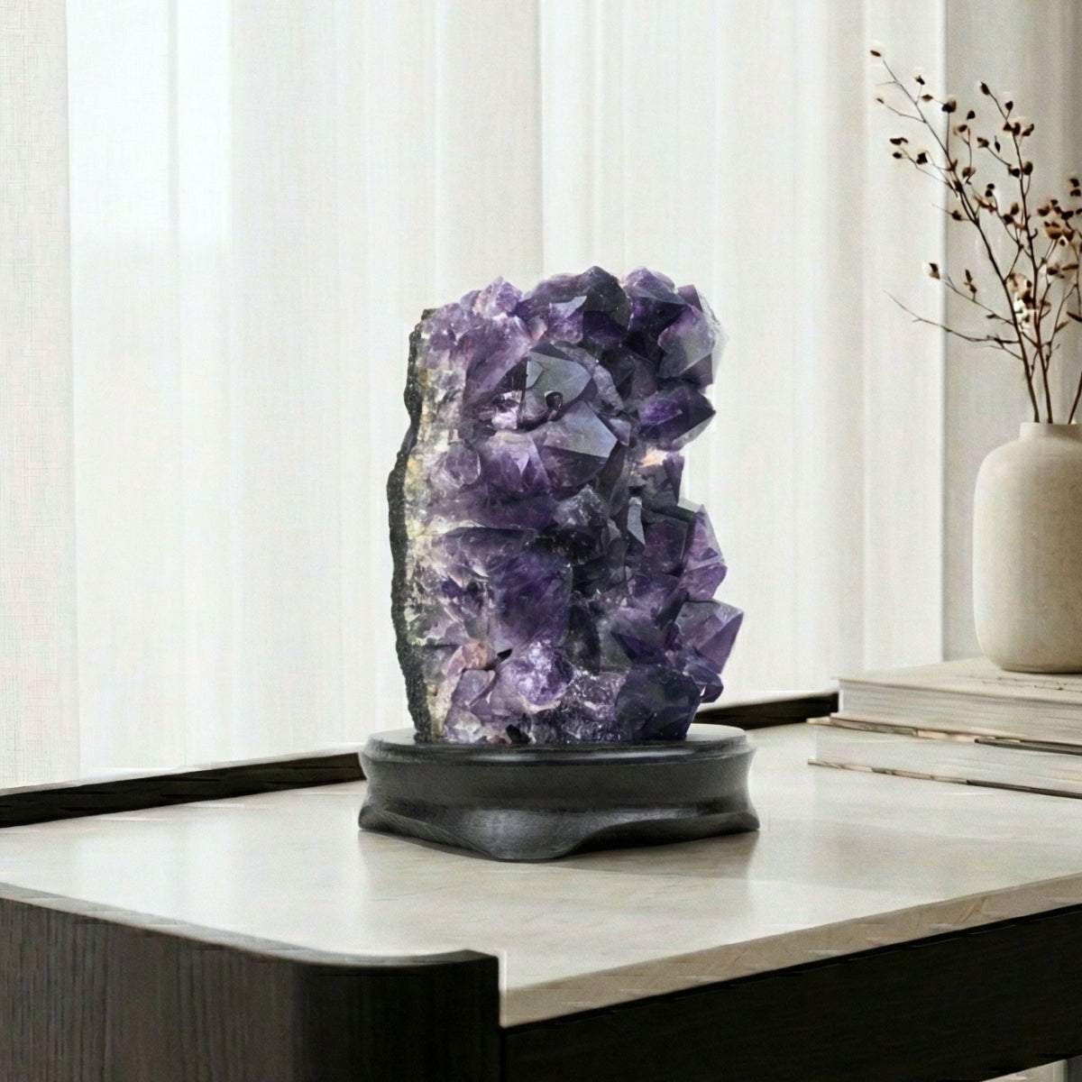 Drusa de Ametista Africana Extra na Base Madeira Escura 4,067 kg
