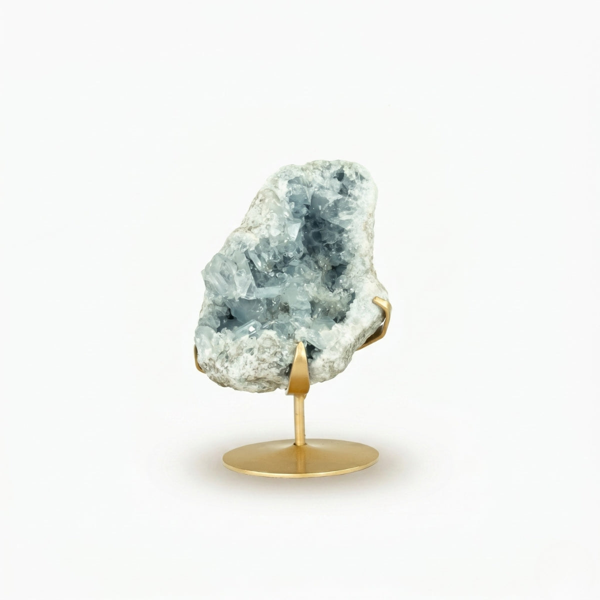 Drusa de Celestita Natural na Base Metal Dourado 4,178 kg