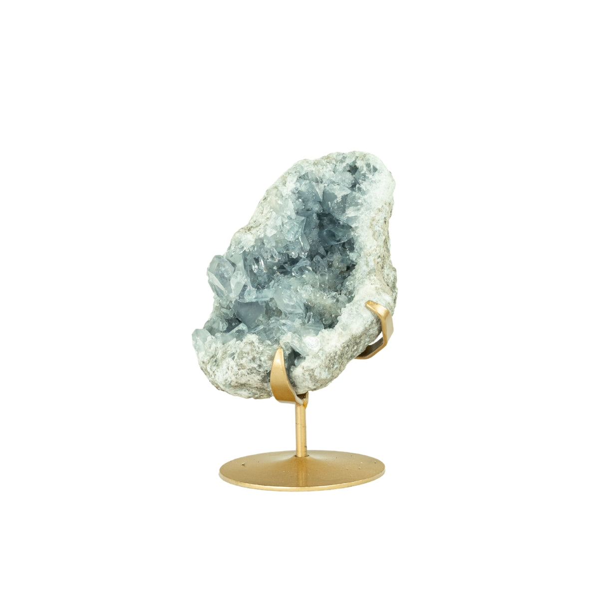 Drusa de Celestita Natural na Base Metal Dourado 4,178 kg