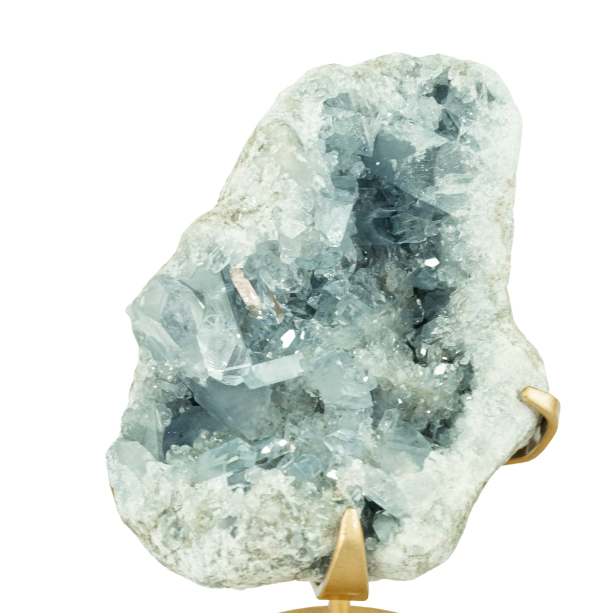 Drusa de Celestita Natural na Base Metal Dourado 4,178 kg