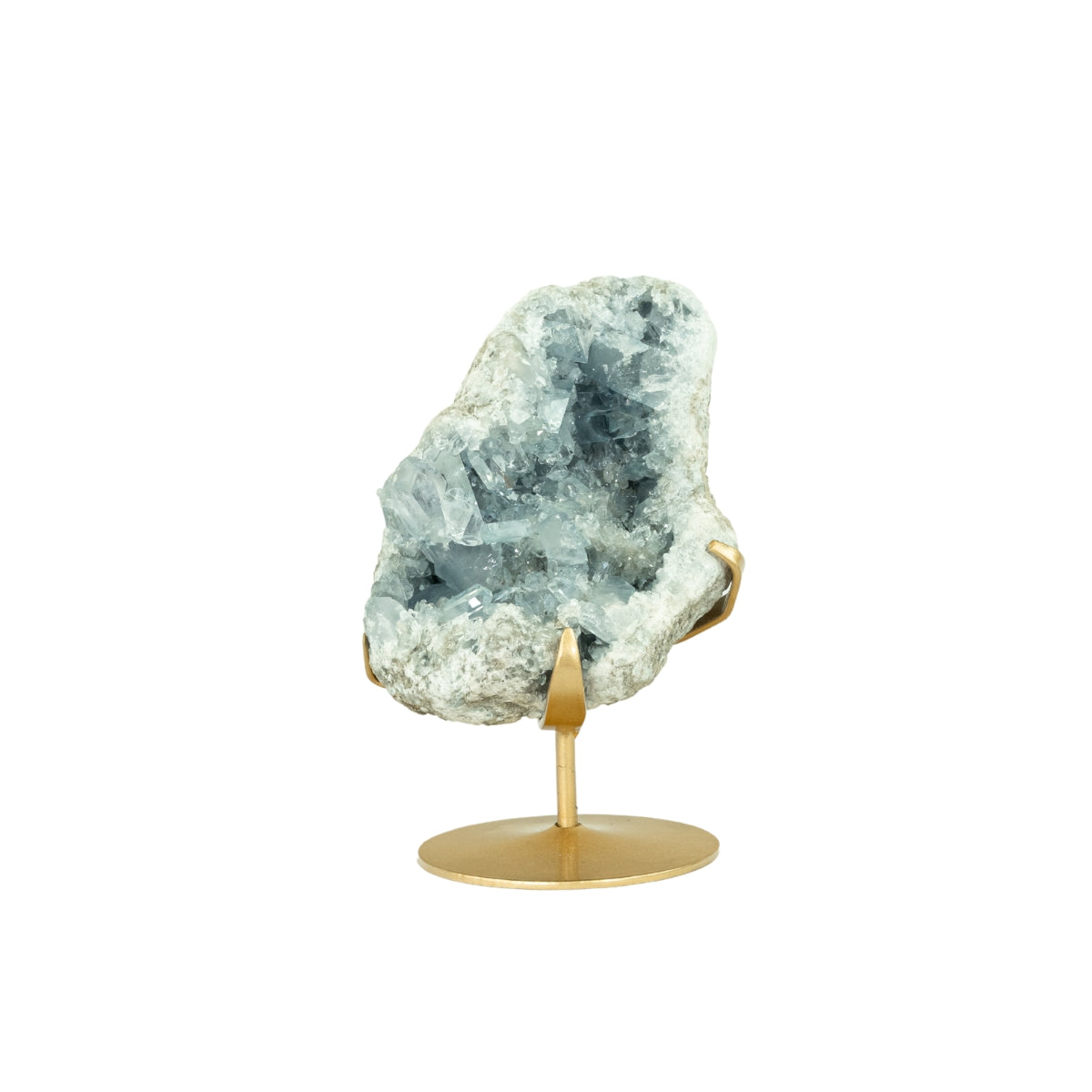 Drusa de Celestita Natural na Base Metal Dourado 4,178 kg