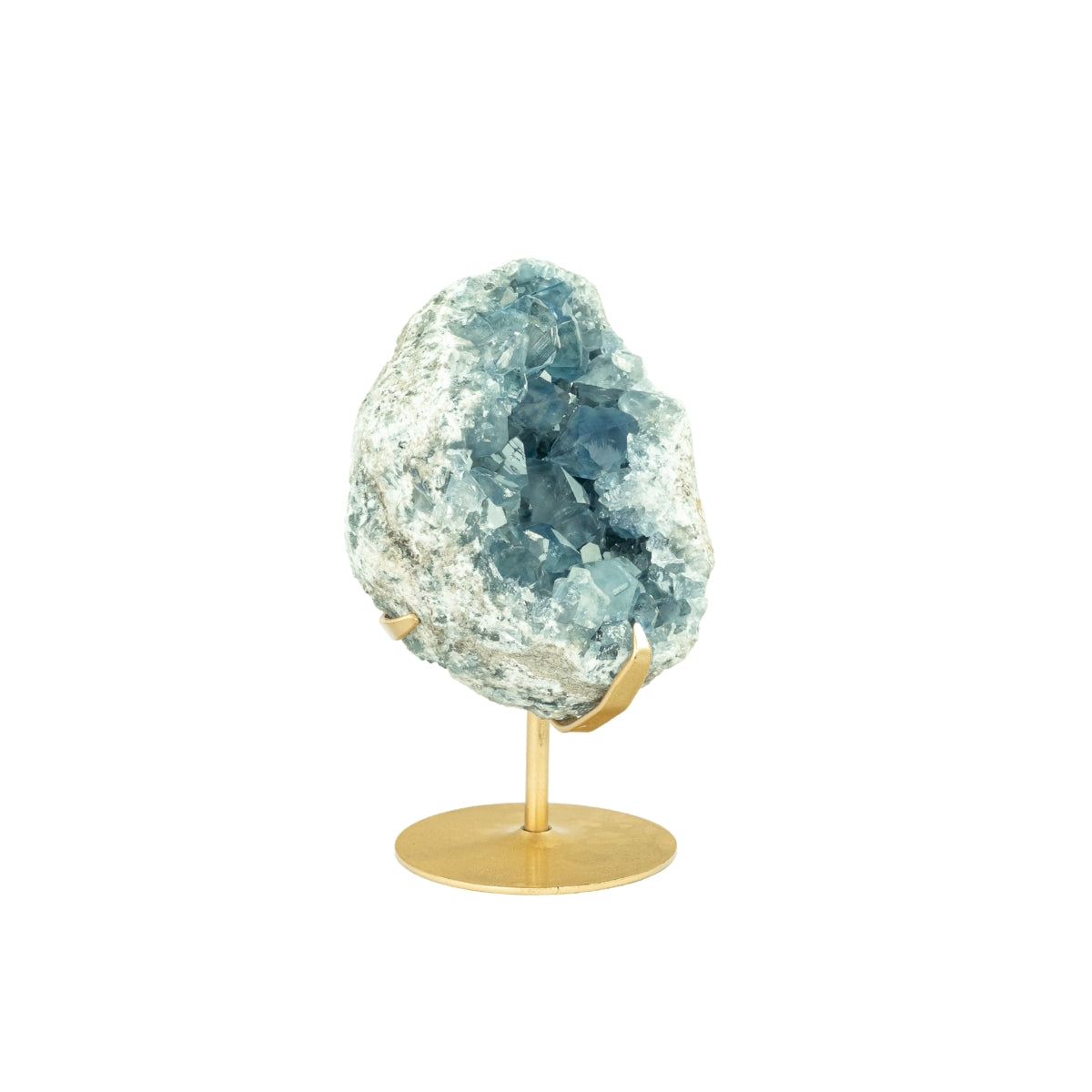 Drusa de Celestita Natural na Base Metal Dourado 5,090 kg