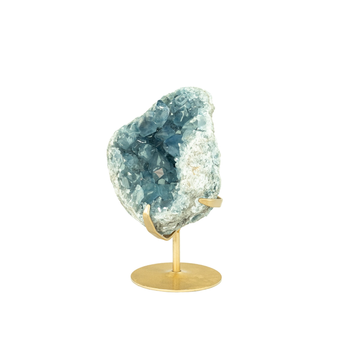 Drusa de Celestita Natural na Base Metal Dourado 5,090 kg