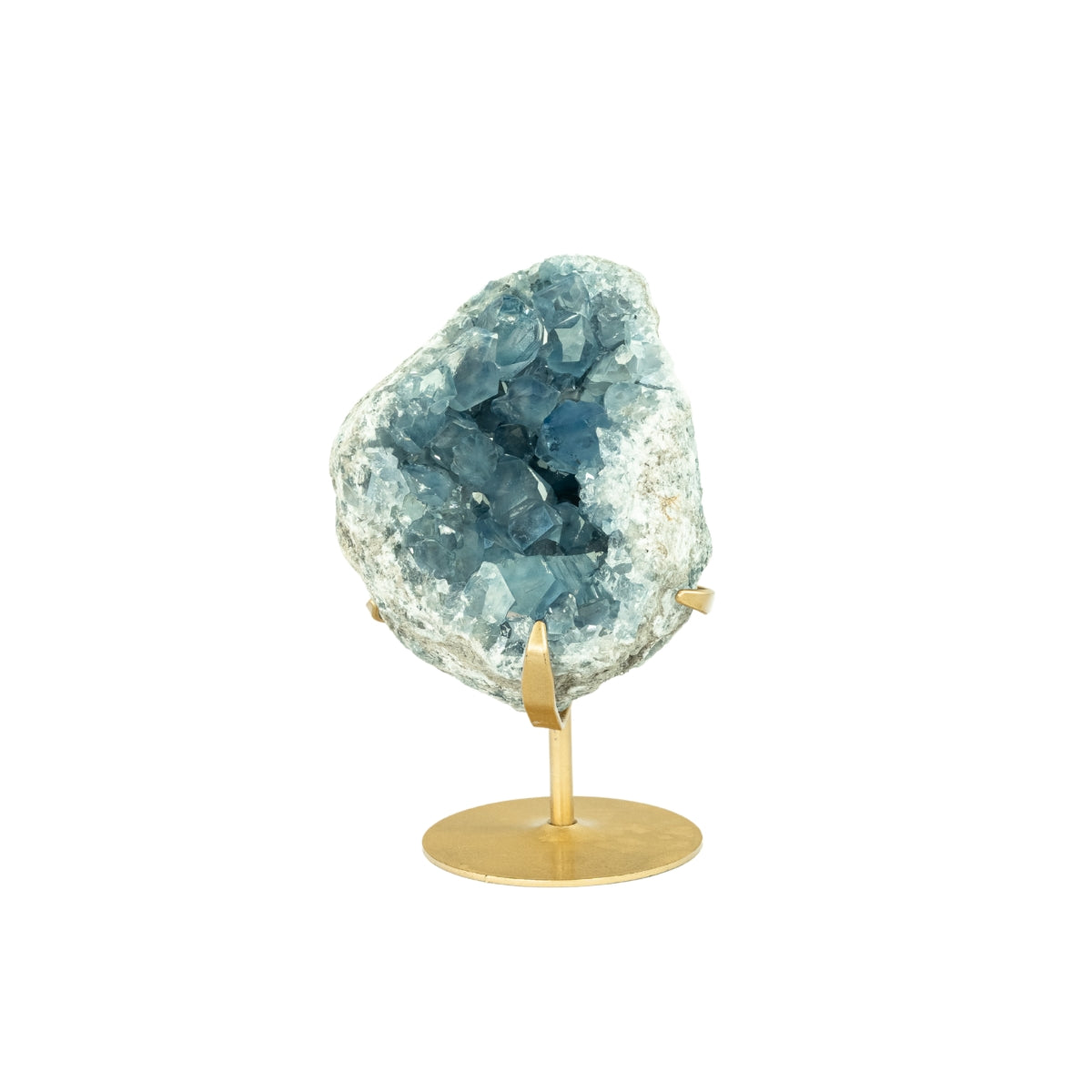 Drusa de Celestita Natural na Base Metal Dourado 5,090 kg