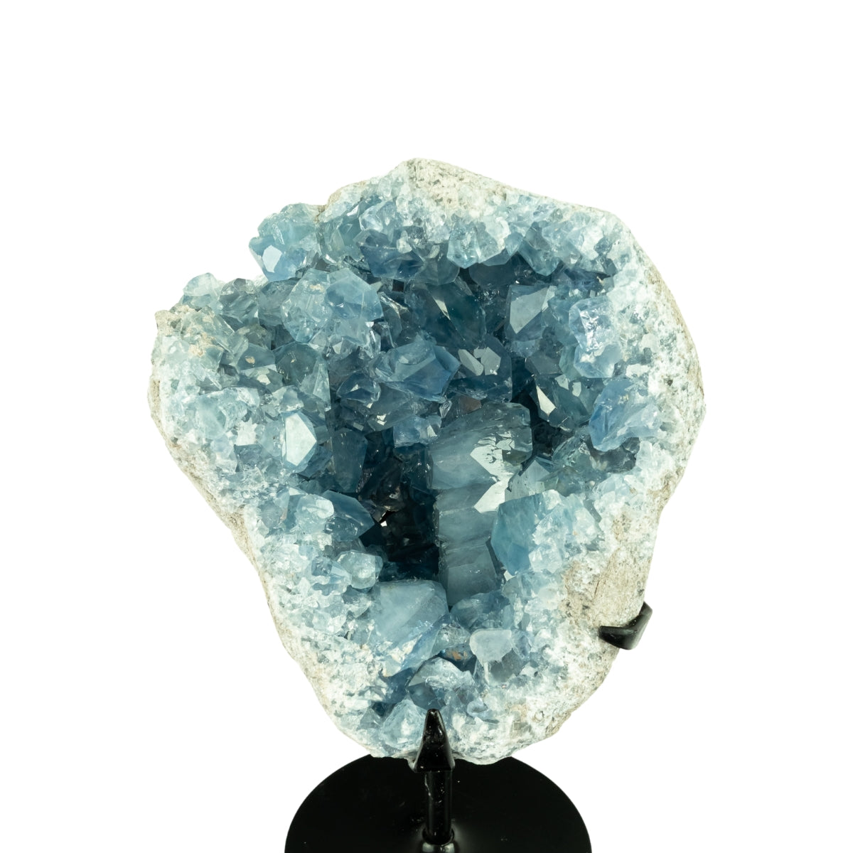 Drusa de Celestita Natural na Base Metal Preto 4,340 kg