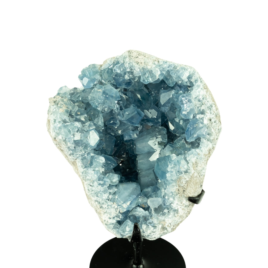 Drusa de Celestita Natural na Base Metal Preto 4,340 kg