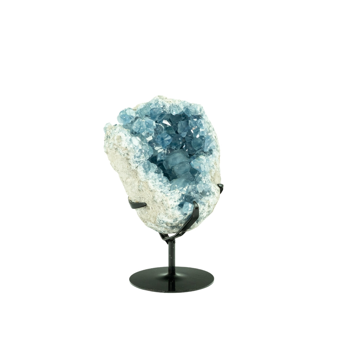 Drusa de Celestita Natural na Base Metal Preto 4,340 kg