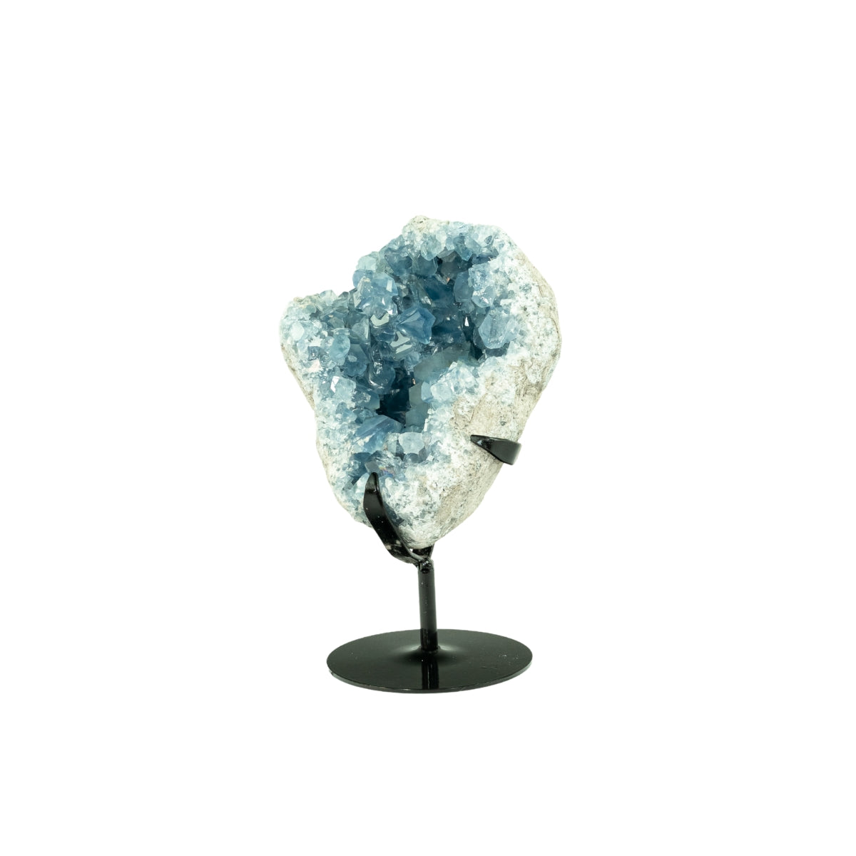 Drusa de Celestita Natural na Base Metal Preto 4,340 kg
