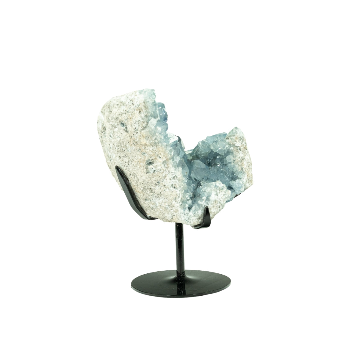 Drusa de Celestita Natural na Base Metal Preto 4,370 kg