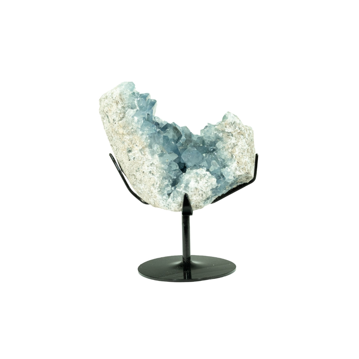 Drusa de Celestita Natural na Base Metal Preto 4,370 kg
