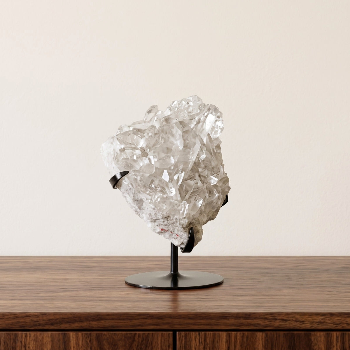 Drusa de Cristal Quartzo Lemuriano Cristalizado Extra na Base Metal Preto 3,575 kg