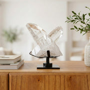 Drusa de Cristal Quartzo Lemuriano Cristalizado Extra na Base Metal Preto Giratória 2,872 kg