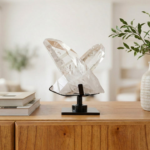 Drusa de Cristal Quartzo Lemuriano Cristalizado Extra na Base Metal Preto Giratória 2,872 kg