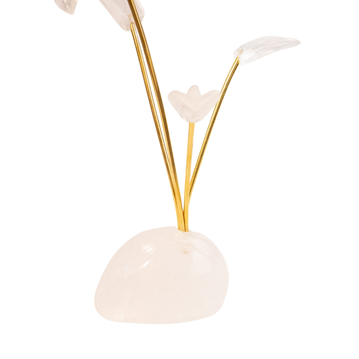 Escultura Beija-flor em Fluorita Verde Flor Lisiantos em Quartzo Cristal Base Cristal de Quartzo