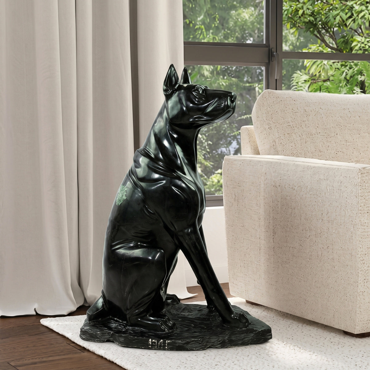 Escultura Cachorro Doberman Em Xisto de Esmeralda Grande