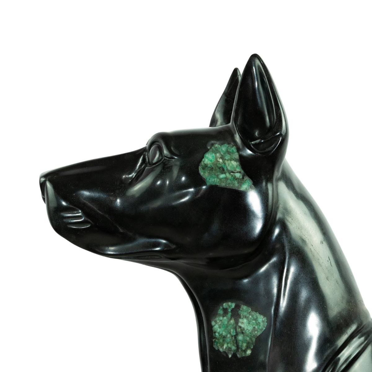 Escultura Cachorro Doberman Em Xisto de Esmeralda Grande