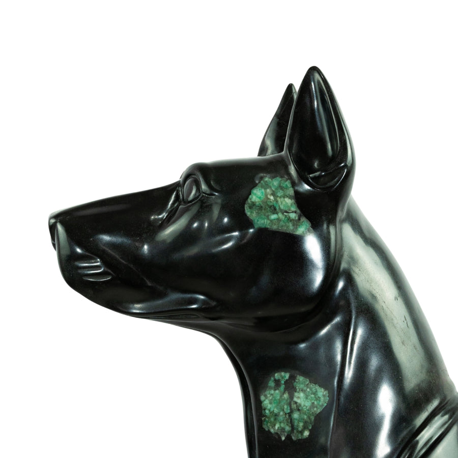 Escultura Cachorro Doberman Em Xisto de Esmeralda Grande