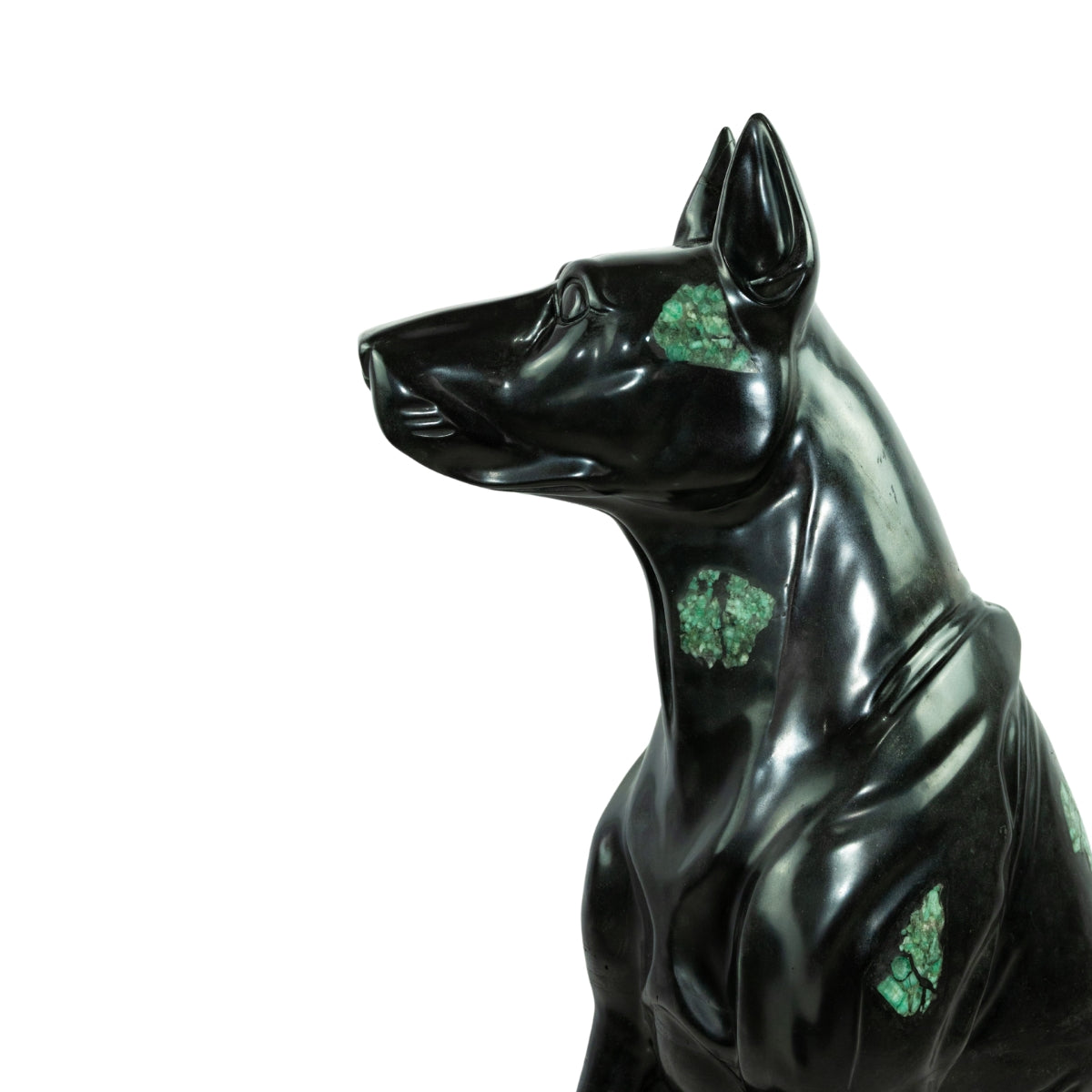 Escultura Cachorro Doberman Em Xisto de Esmeralda Grande