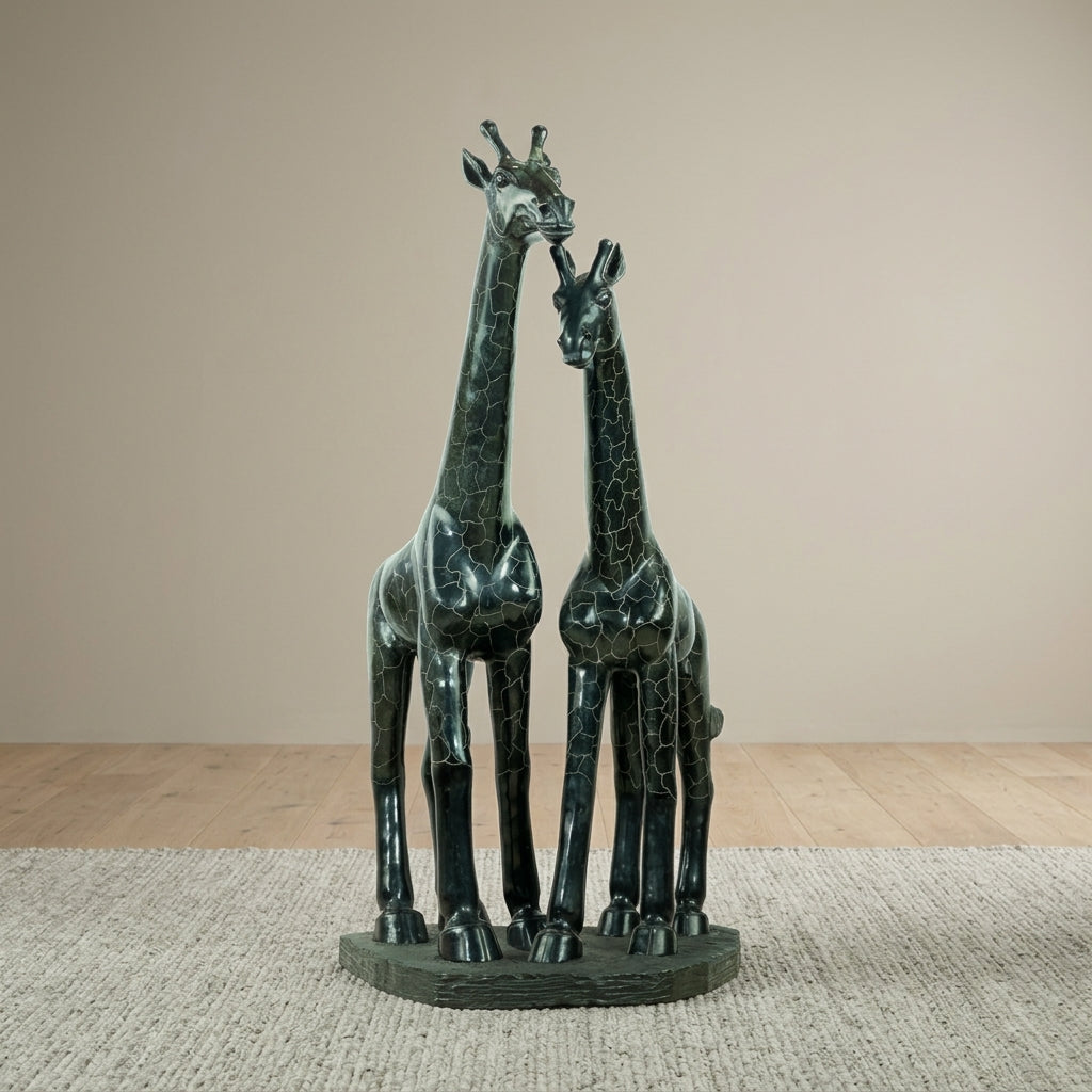 Escultura Grande de Girafas em Xisto de Esmeralda
