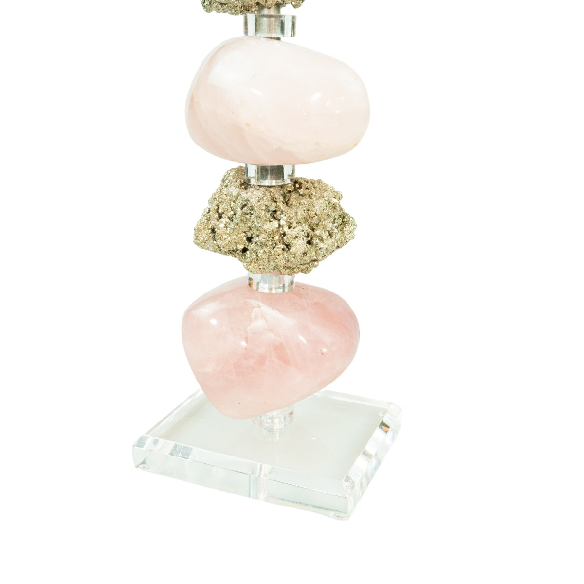 Escultura Prosperar - Pedra Pirita & Pedra Quartzo Rosa na Base Acrílica