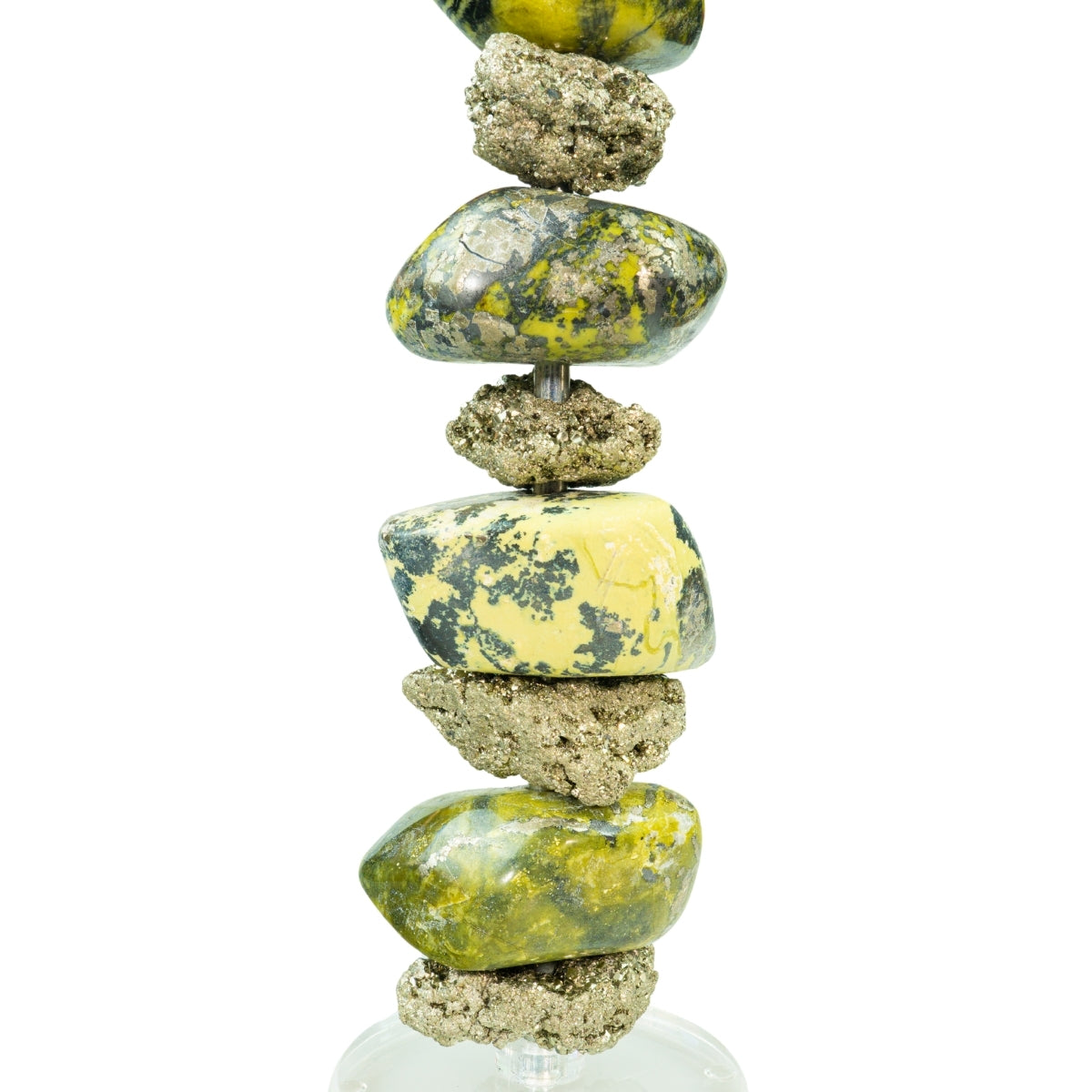 Escultura Prosperar - Pedra Pirita & Pedra Serpentinita na Base Acrílica
