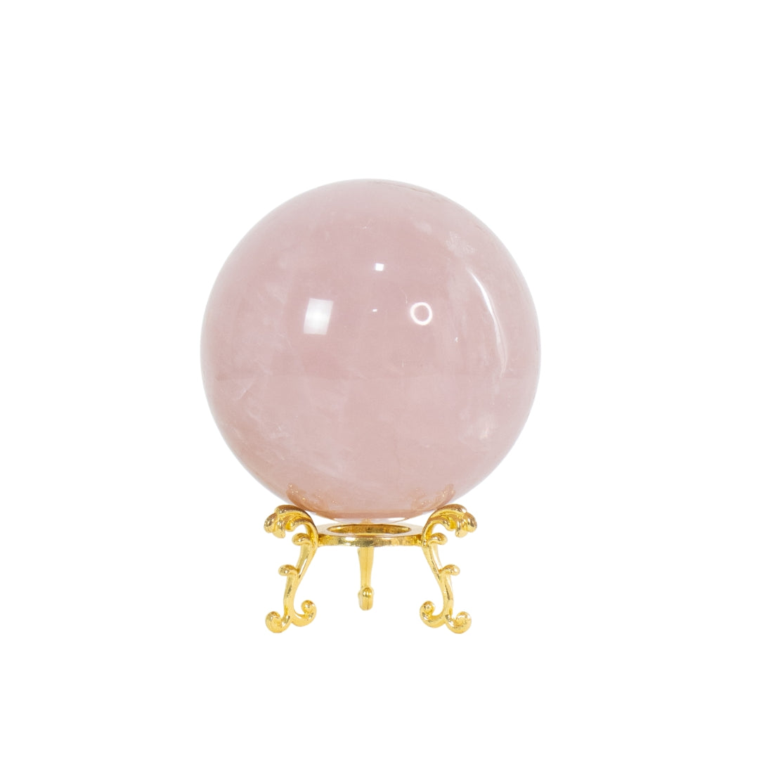 Esfera Quartzo Rosa Extra na Base Metal Dourada 830 gramas