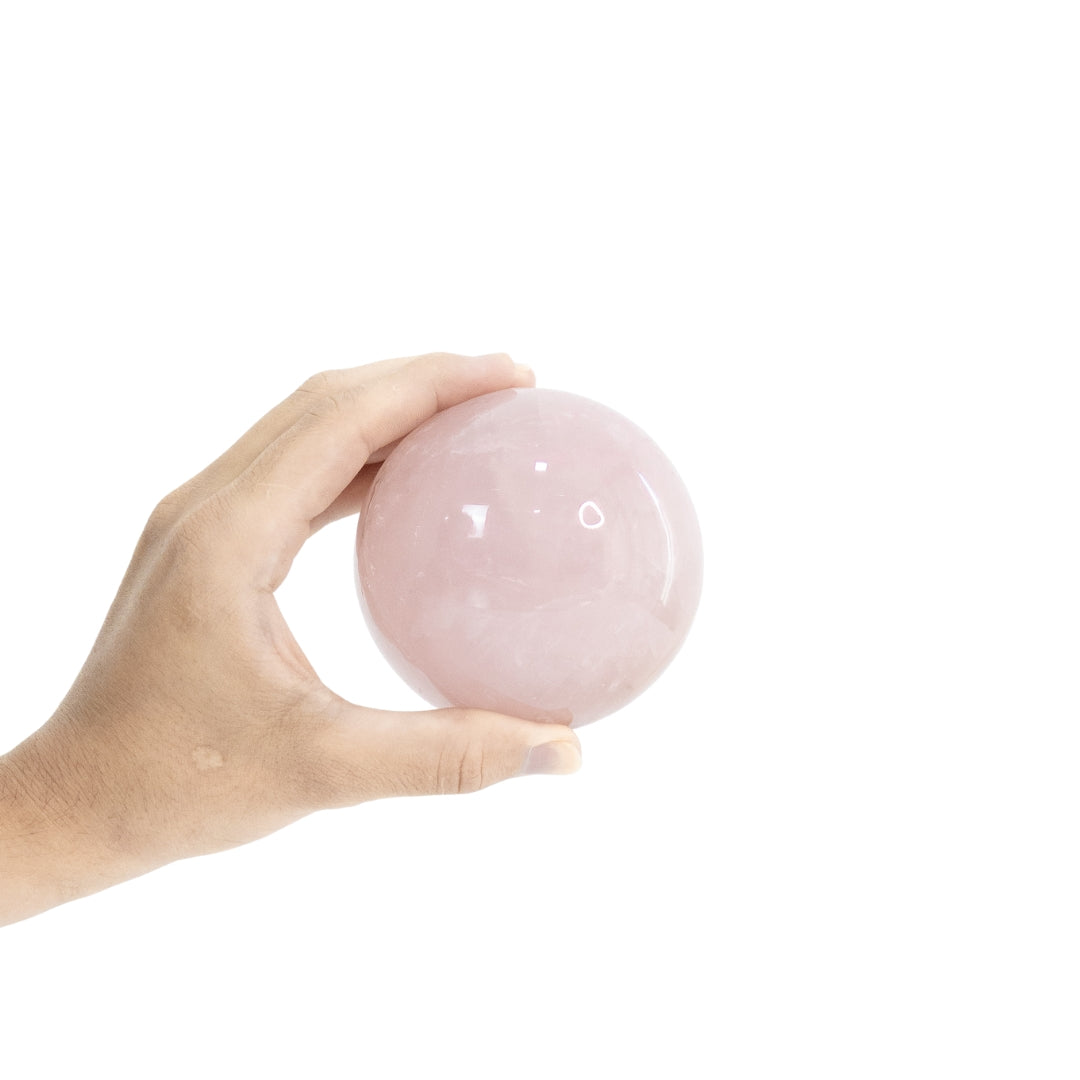 Esfera Quartzo Rosa Extra na Base Metal Dourada 830 gramas