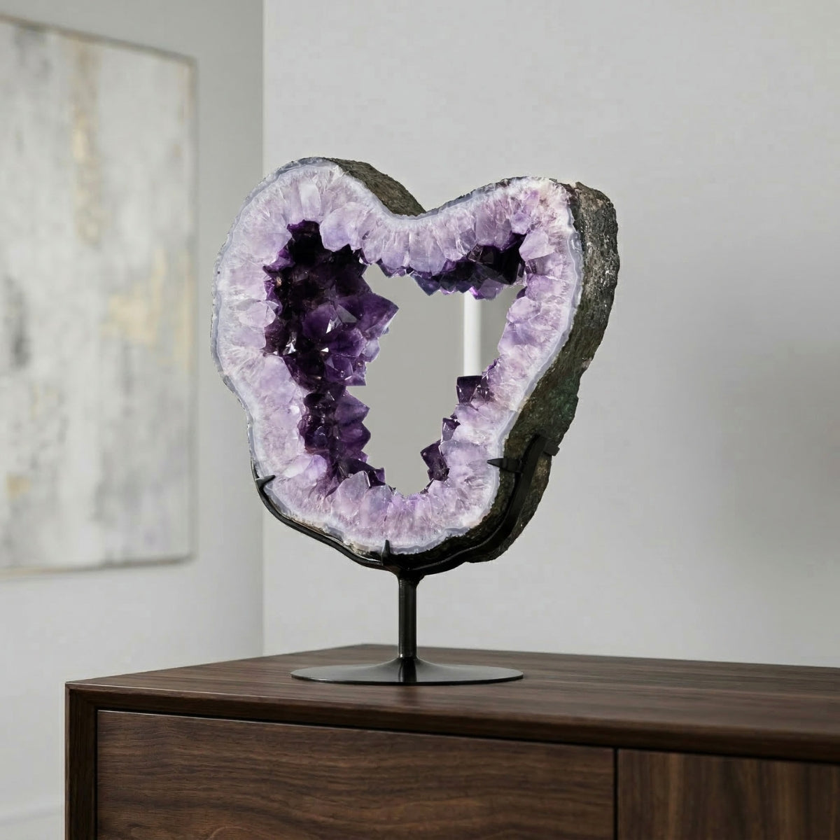 Espelho Grande Drusa de Ametista Extra na Base Metal Preto 23,700 kg