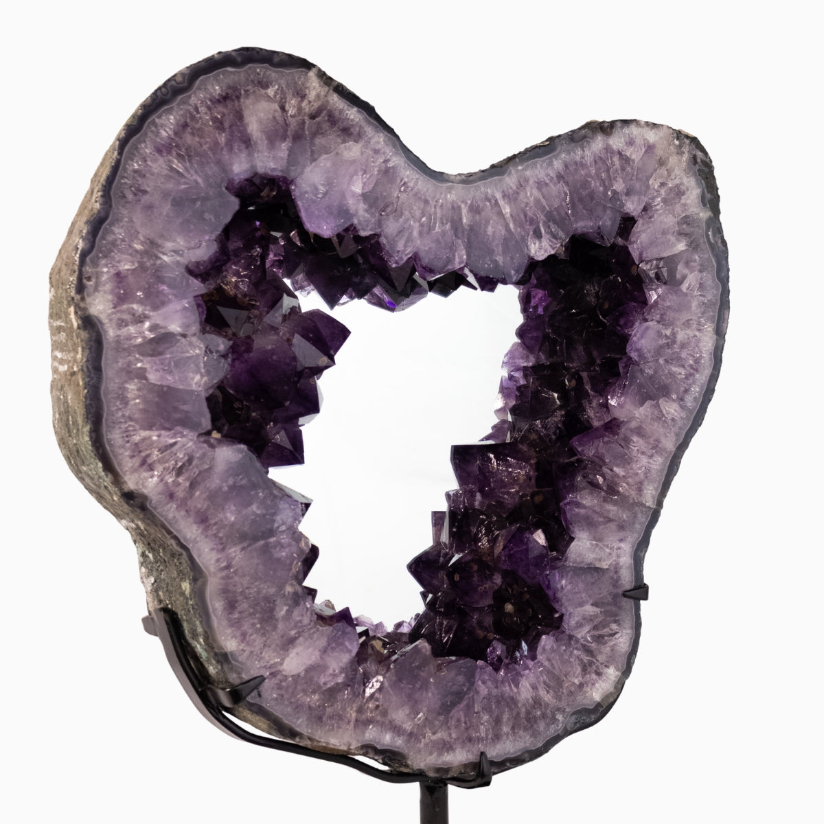 Espelho Grande Drusa de Ametista Extra na Base Metal Preto 23,700 kg
