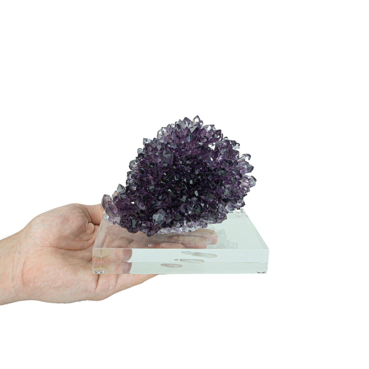 Flor Drusa de Ametista Estalactite Uruguaia Extra Base Acrílica 1,103 kg (rara)