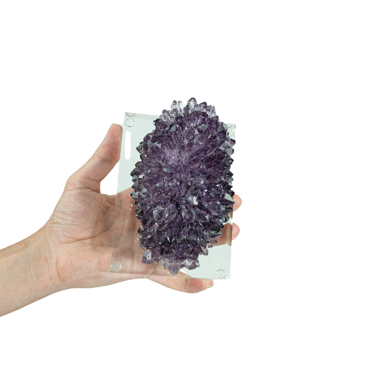 Flor Drusa de Ametista Estalactite Uruguaia Extra Base Acrílica 1,103 kg (rara)