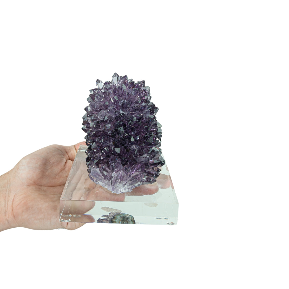 Flor Drusa de Ametista Estalactite Uruguaia Extra Base Acrílica 1,103 kg (rara)