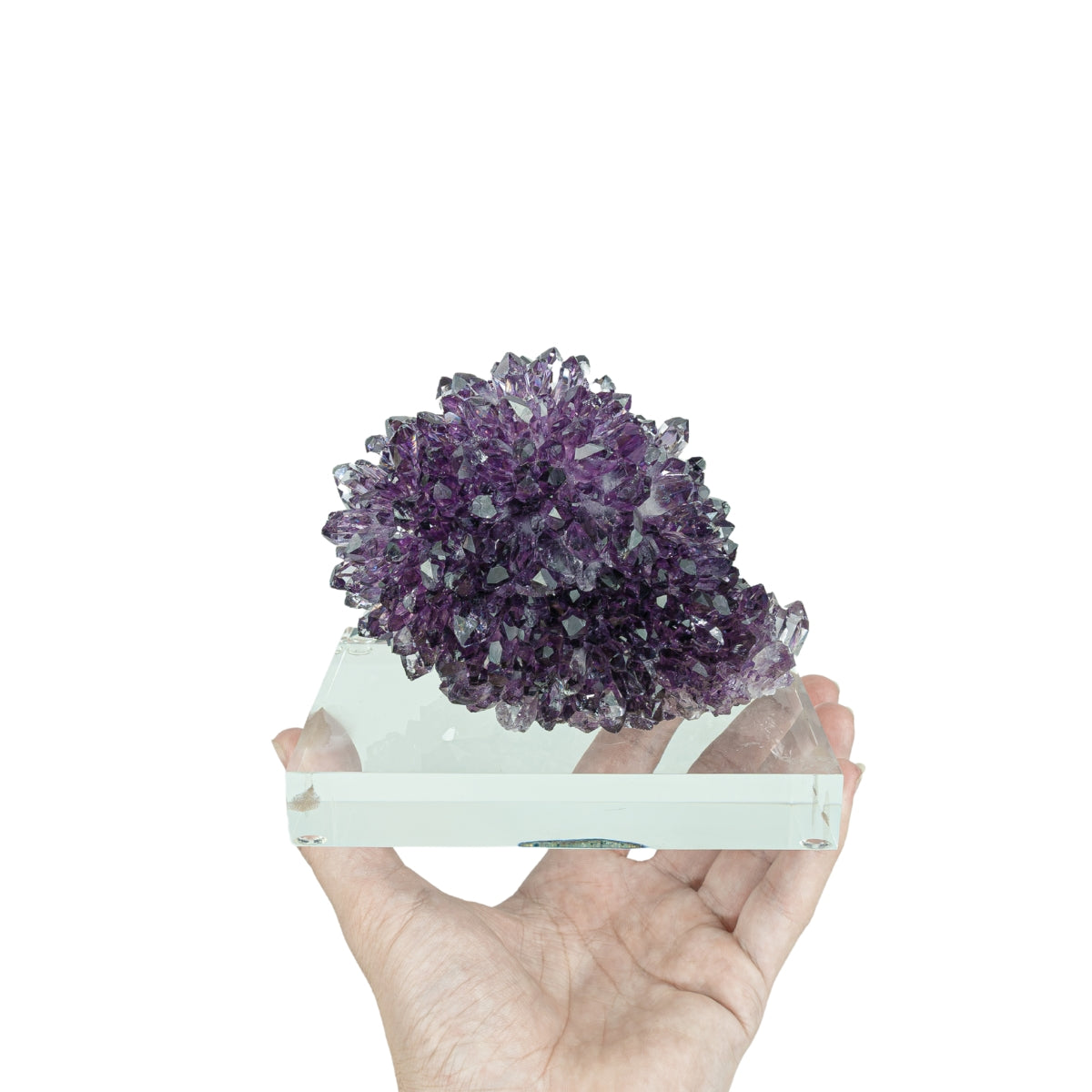 Flor Drusa de Ametista Estalactite Uruguaia Extra Base Acrílica 1,103 kg (rara)