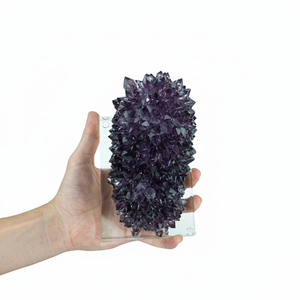Flor Drusa de Ametista Estalactite Uruguaia Extra Base Acrílica 1,787 kg (rara)