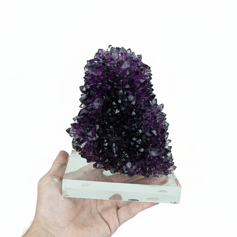 Flor Drusa de Ametista Estalactite Uruguaia Extra Base Acrílica 1,787 kg (rara)
