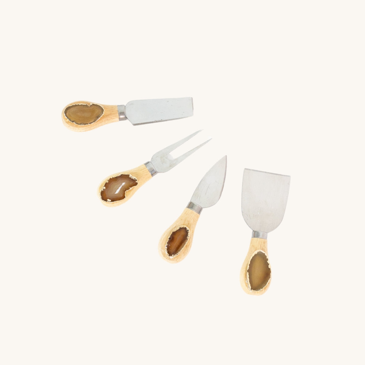 Jogo de Facas para Queijo Àgata Dourada Natural Banho Ouro Bambu