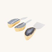 Jogo de Facas para Queijo Àgata Tons Cinza Natural Banho Ouro