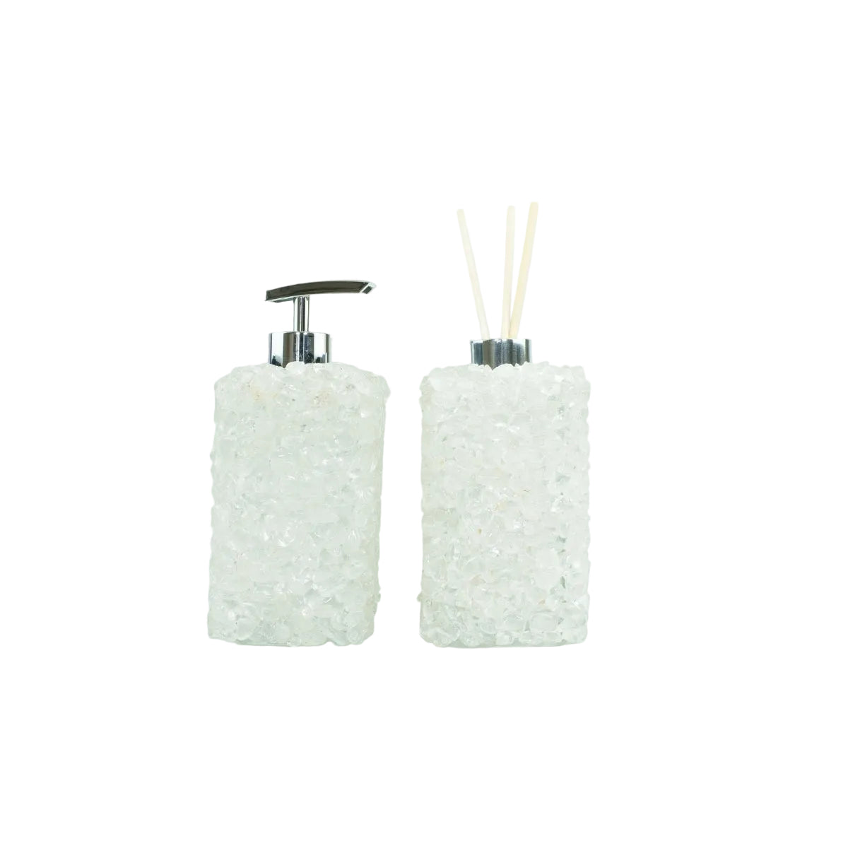 Kit Difusor e Saboneteira em Quartzo Cristal Cor Prata