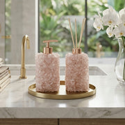 Kit Difusor e Saboneteira em Quartzo Rosa Cor Dourada