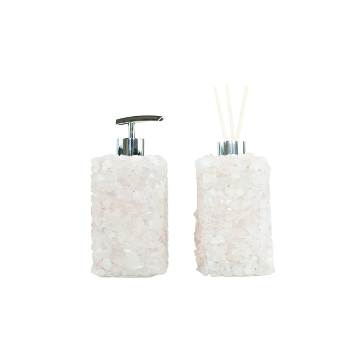 Kit Difusor e Saboneteira em Quartzo Rosa Cor Prata