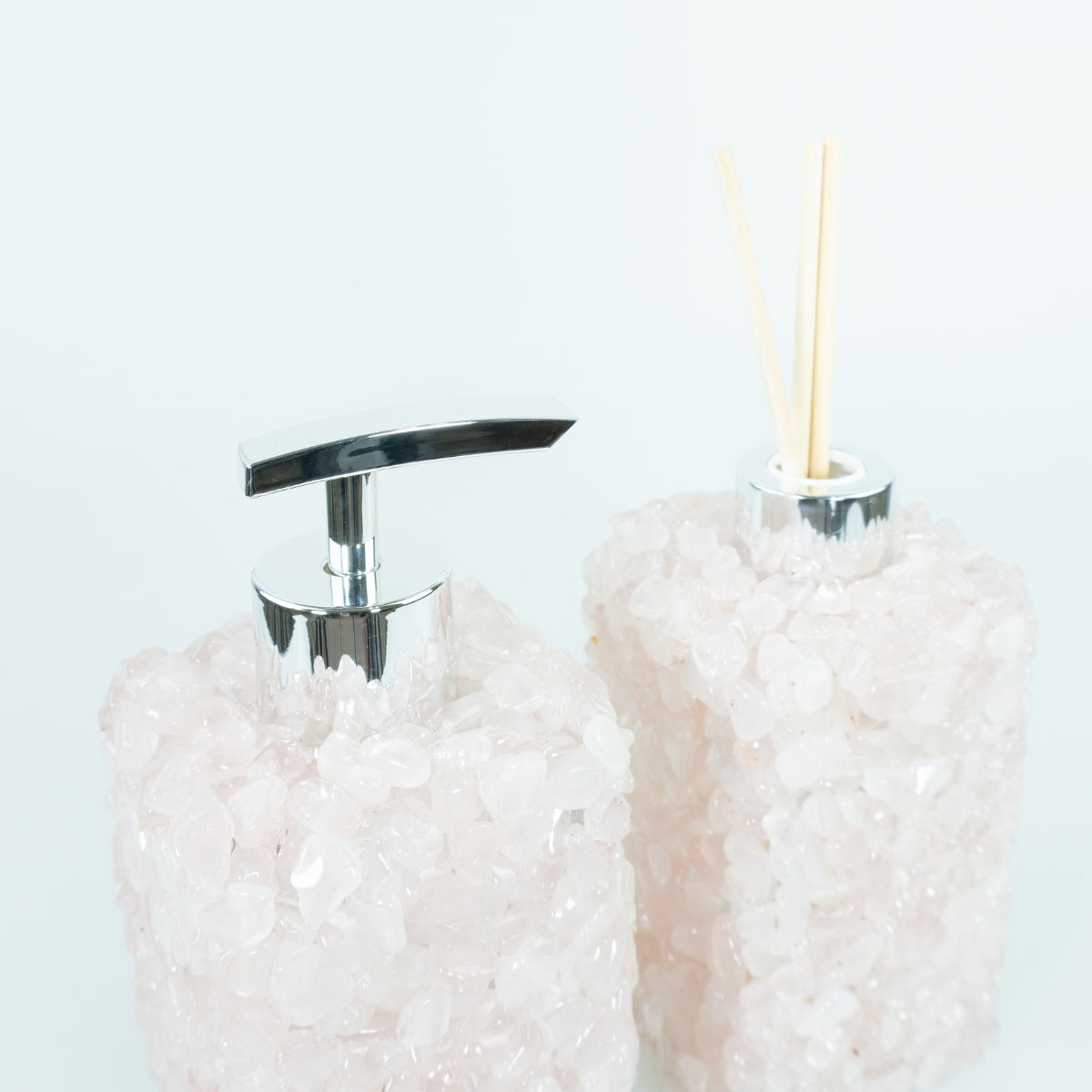 Kit Difusor e Saboneteira em Quartzo Rosa Cor Prata