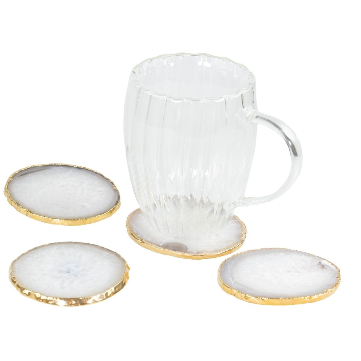 Kit Porta Copo Cristal de Quartzo Banho Ouro 24k